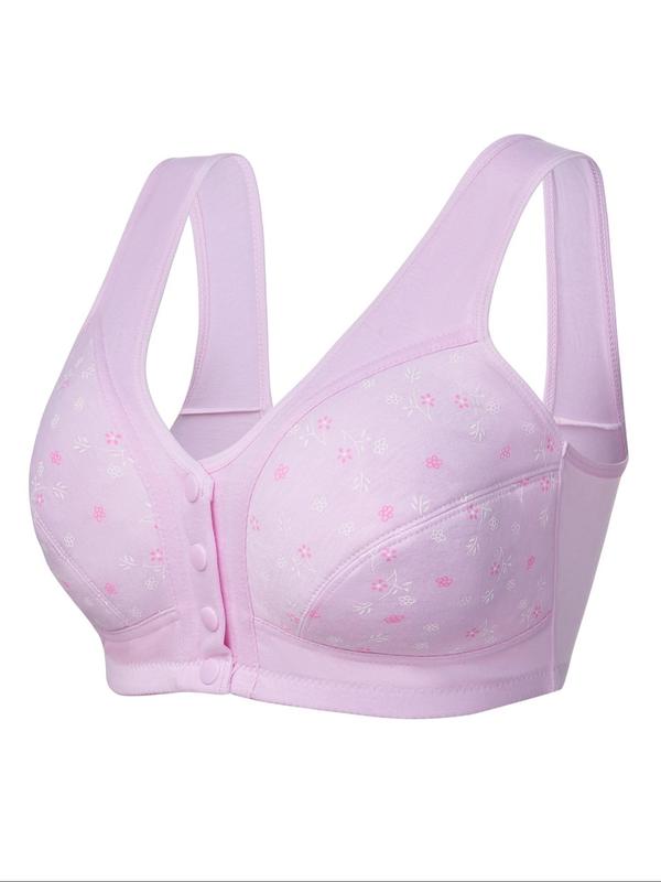 Women's Floral Print Button Front Bra, Korean Wear, 3pcs Comfortable Soft Skin-friendly Bralette for Daily Wear, Summer Wear, Women's Lingerie Top for All Seasons, Korean Streetwear
